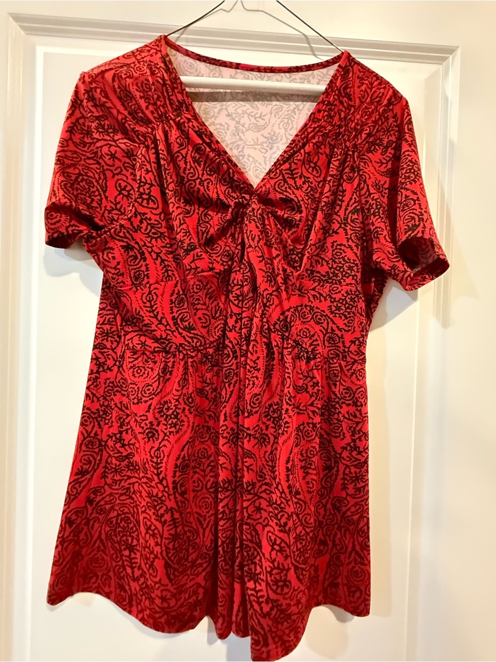 Red Paisley V-Neck Women’s Top